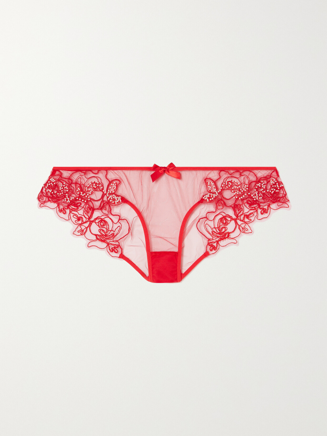 Agent Provocateur - Lindie Satin-trimmed Embellished Embroidered Tulle Briefs - 3