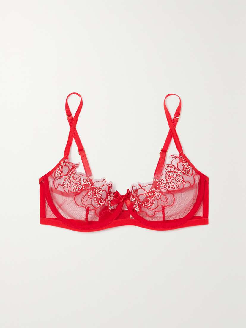 Agent Provocateur Lindie Embellished Embroidered Tulle Underwired Bra