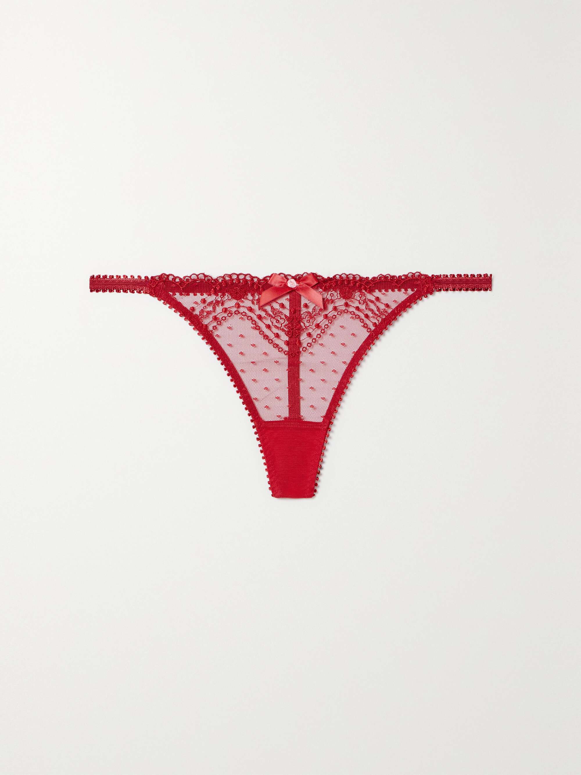 AGENT PROVOCATEUR Yuma bowembellished embroidered tulle thong NETA