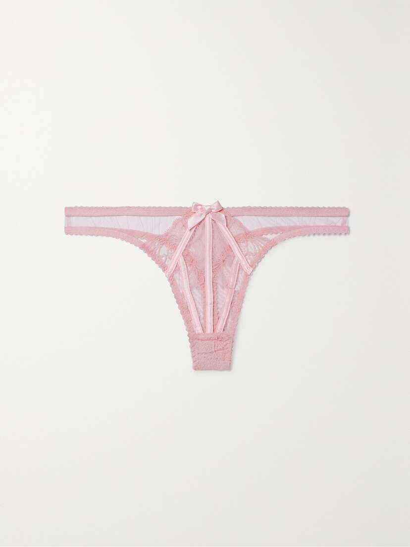 Agent Provocateur Rozlyn Satin-trimmed Tulle And Lace Thong