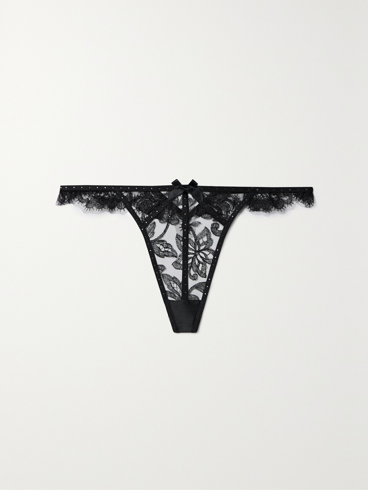Agent Provocateur Krystabell Swarovski Crystal-embellished Satin-trimmed Lace Thong - Black