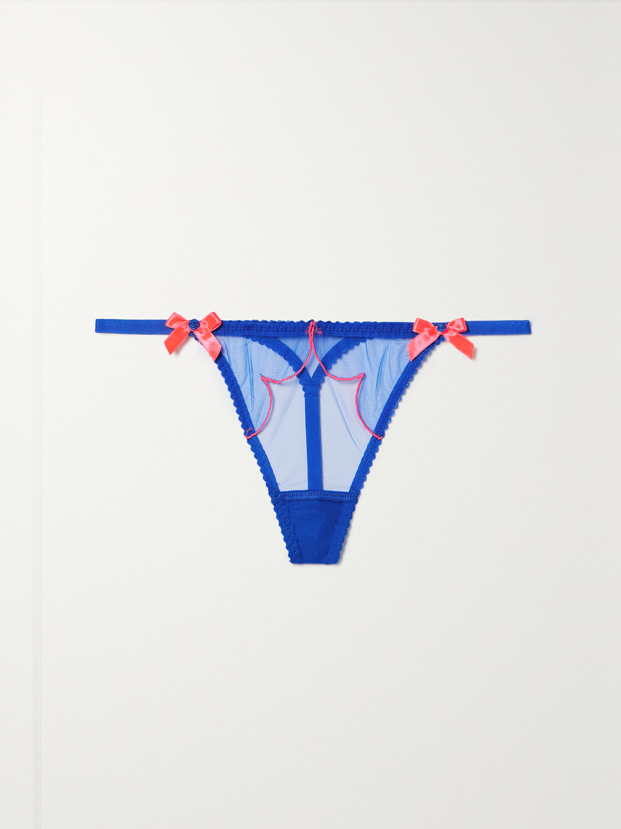 Agent Provocateur Lorna Bow-embellished Embroidered Tulle Thong - Blue