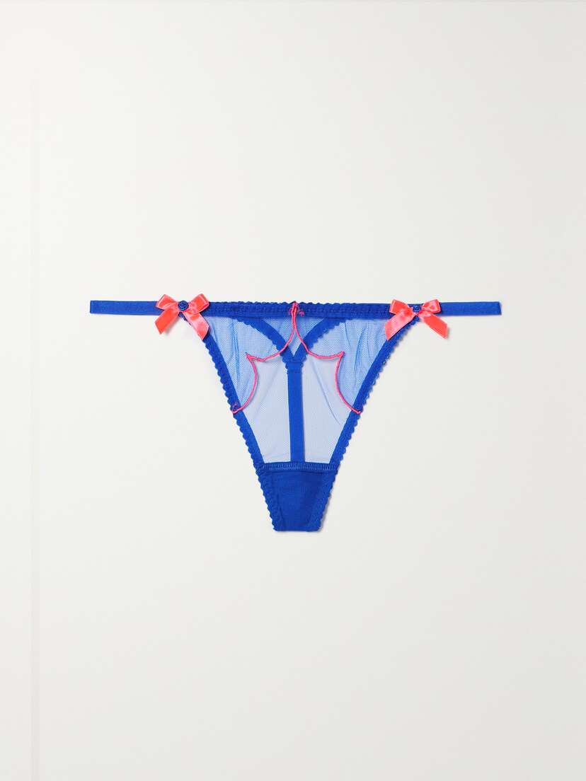 Agent Provocateur Lorna Bow-embellished Embroidered Tulle Thong