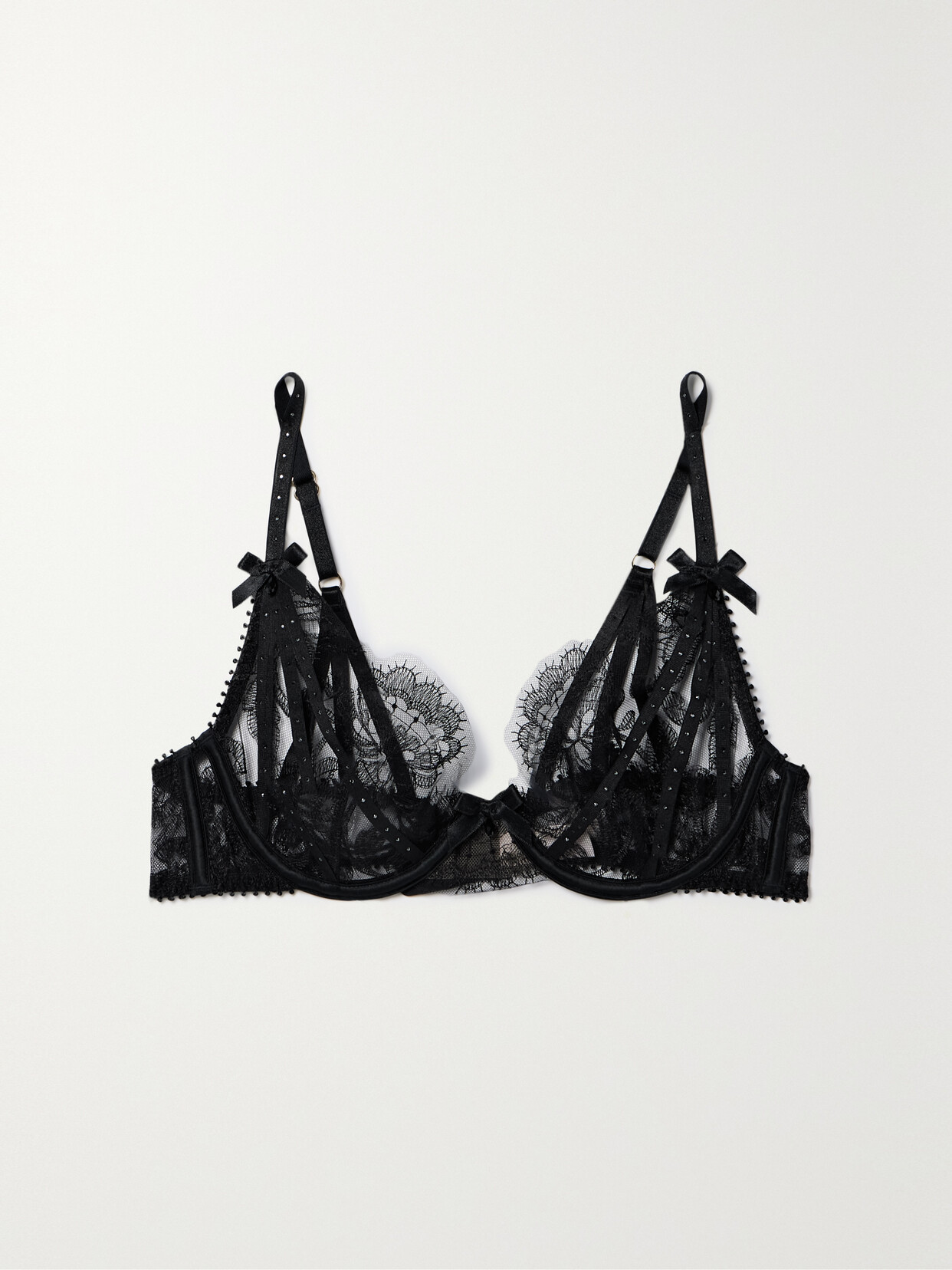 Agent Provocateur Krystabell Embellished Satin-trimmed Embroidered Tulle Soft-cup Underwired Bra In Black