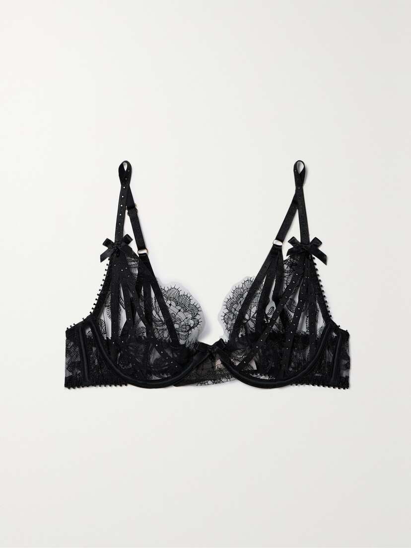 Agent Provocateur Krystabell Embellished Satin-trimmed Embroidered Tulle Soft-cup Underwired Bra