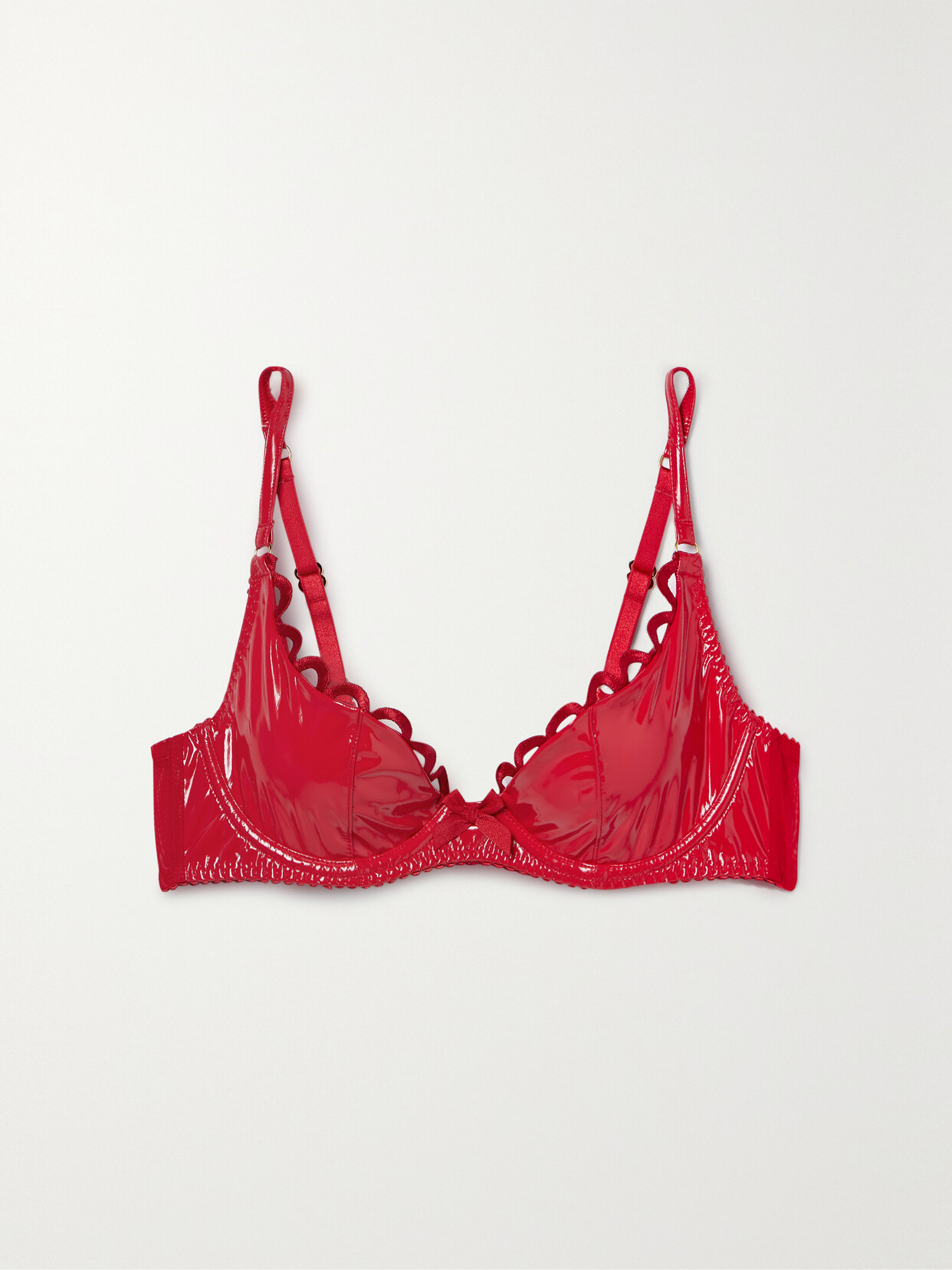 Agent Provocateur Zarya Guipure Laced-trimmed Stretch-vinyl Underwired Soft-cup Bra In Red