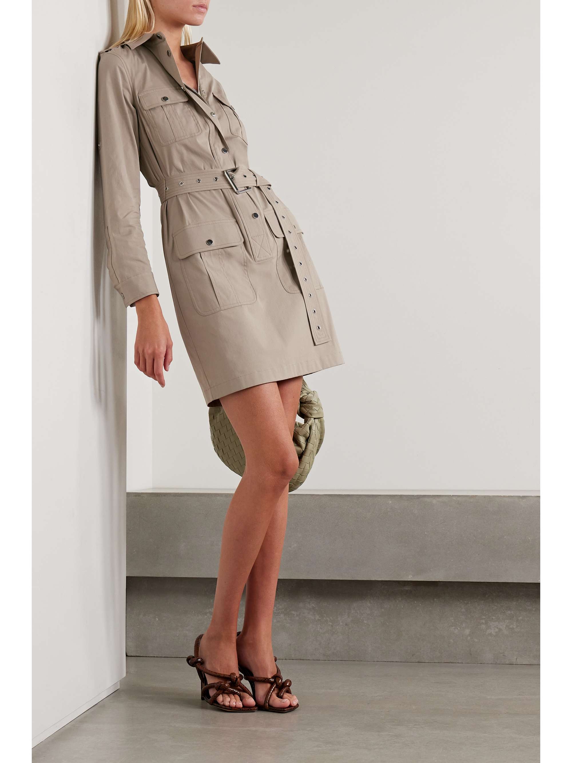 MICHAEL KORS COLLECTION Belted stretch organic cotton-poplin mini shirt  dress