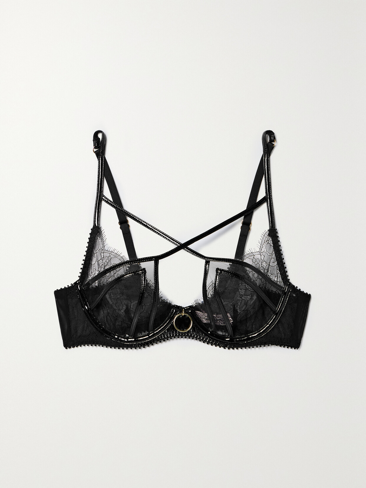 Agent Provocateur - Foxie Stretch Pvc-trimmed Embellished Leavers Lace And Tulle Underwired Soft-cup Bra - Black