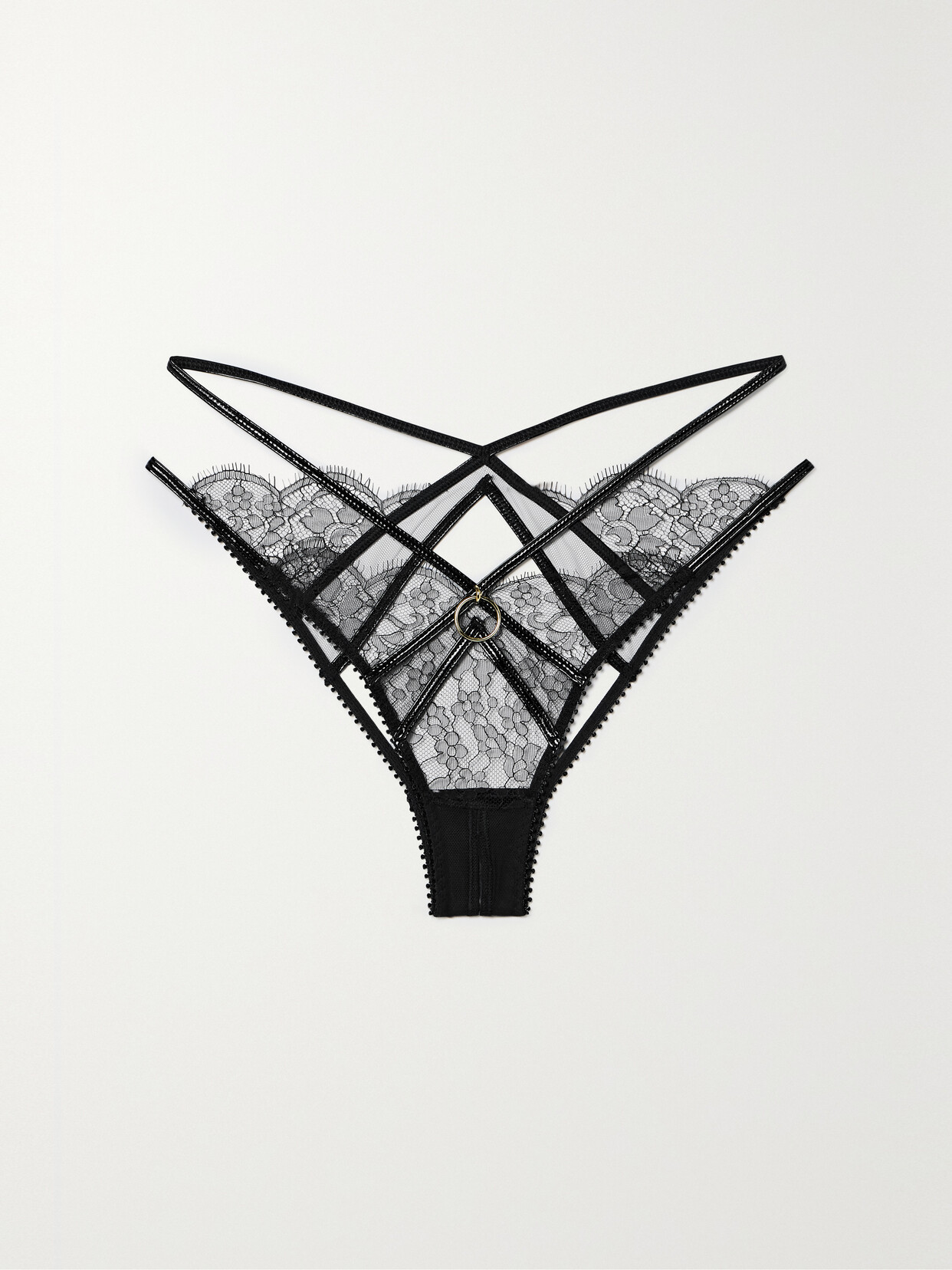 Agent Provocateur Foxie Stretch Pvc-trimmed Cutout Embellished Leavers Lace Briefs In Black