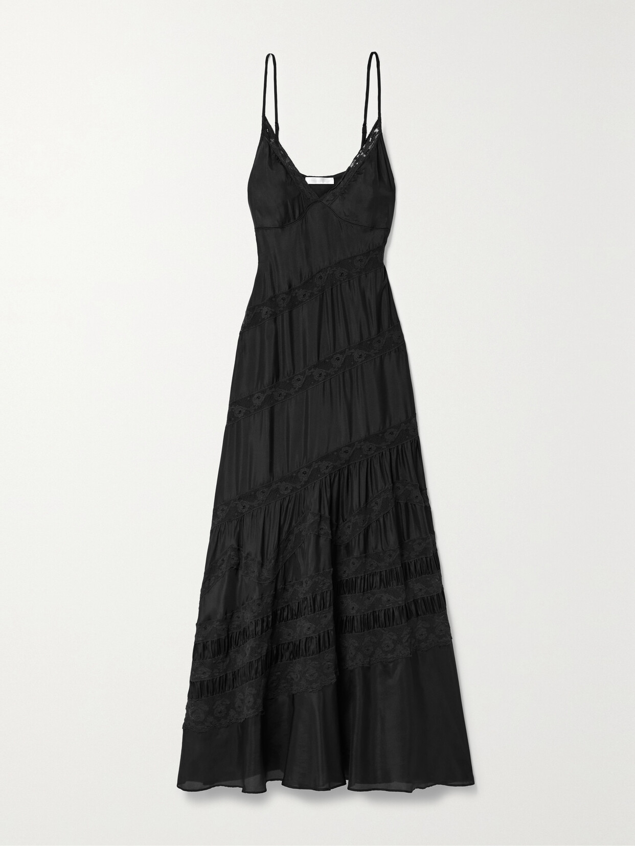 LoveShackFancy - Idalia Lace-trimmed Silk-satin Maxi Dress - Black