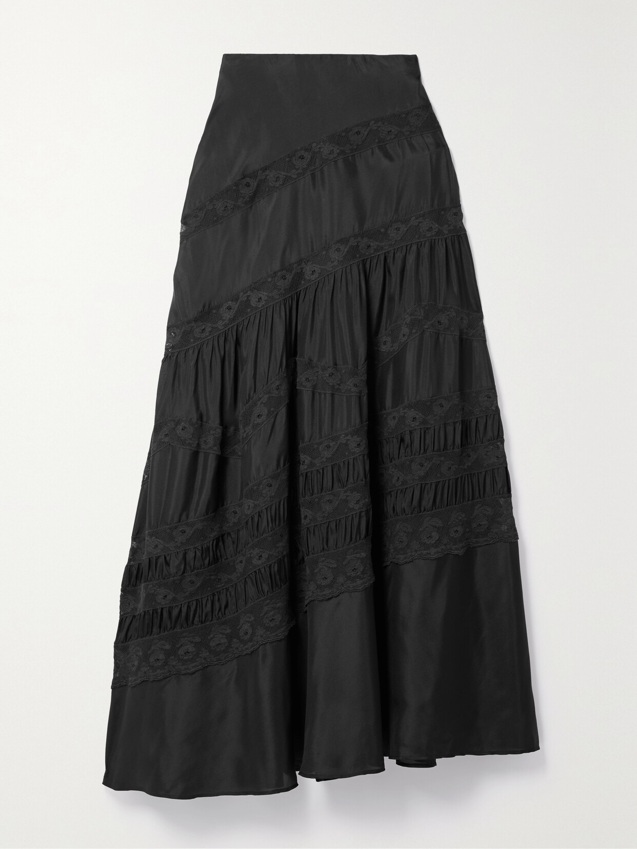 LoveShackFancy - Laia Lace-trimmed Silk Maxi Skirt - Black