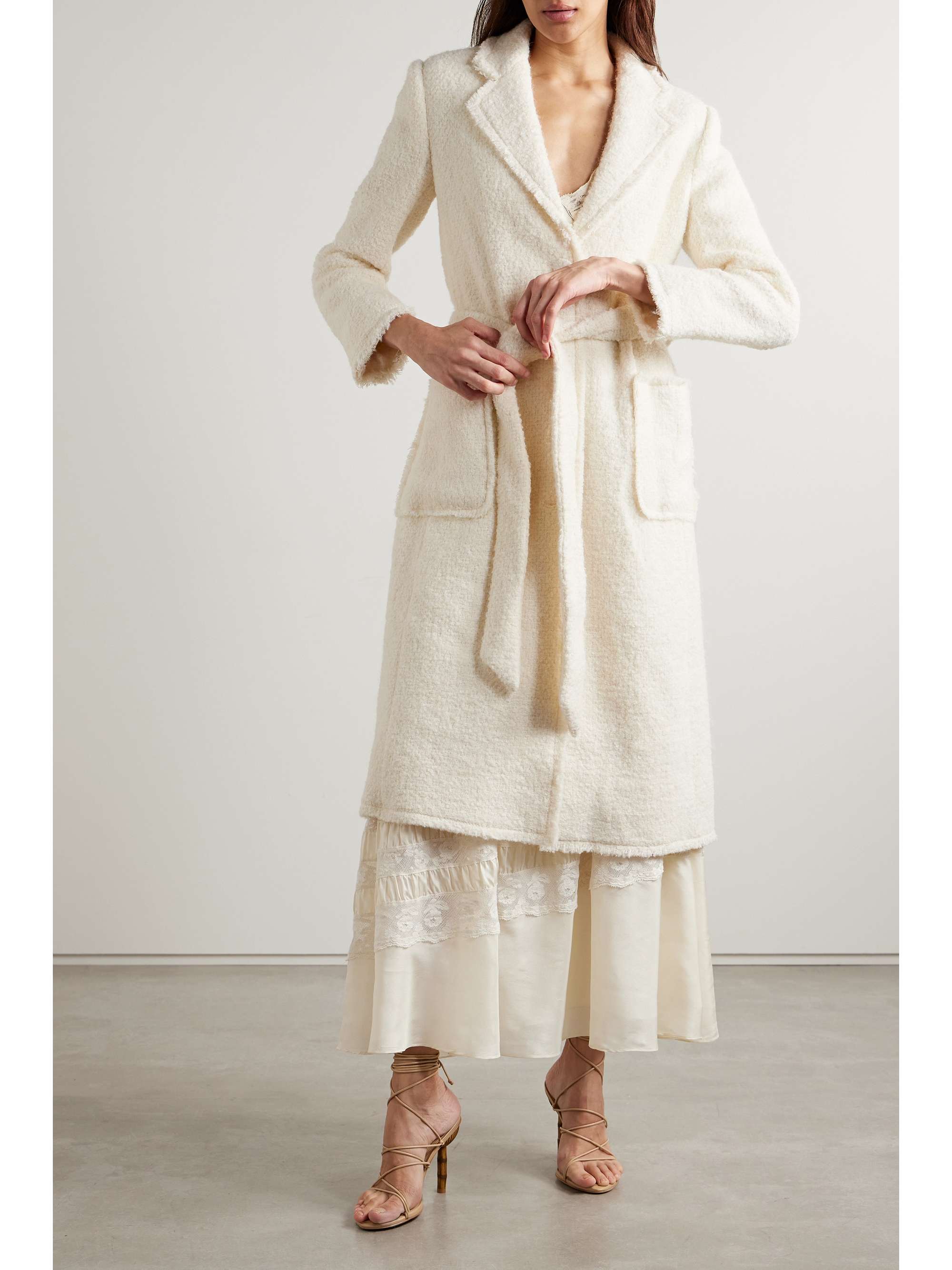 LOVESHACKFANCY Adalie belted bouclé-tweed coat | NET-A-PORTER