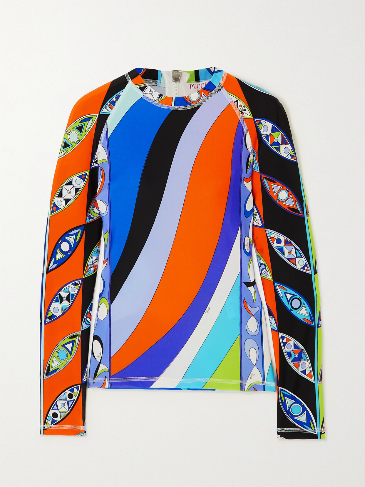 PUCCI Crystal-embellished Printed Stretch-satin Top - Blue