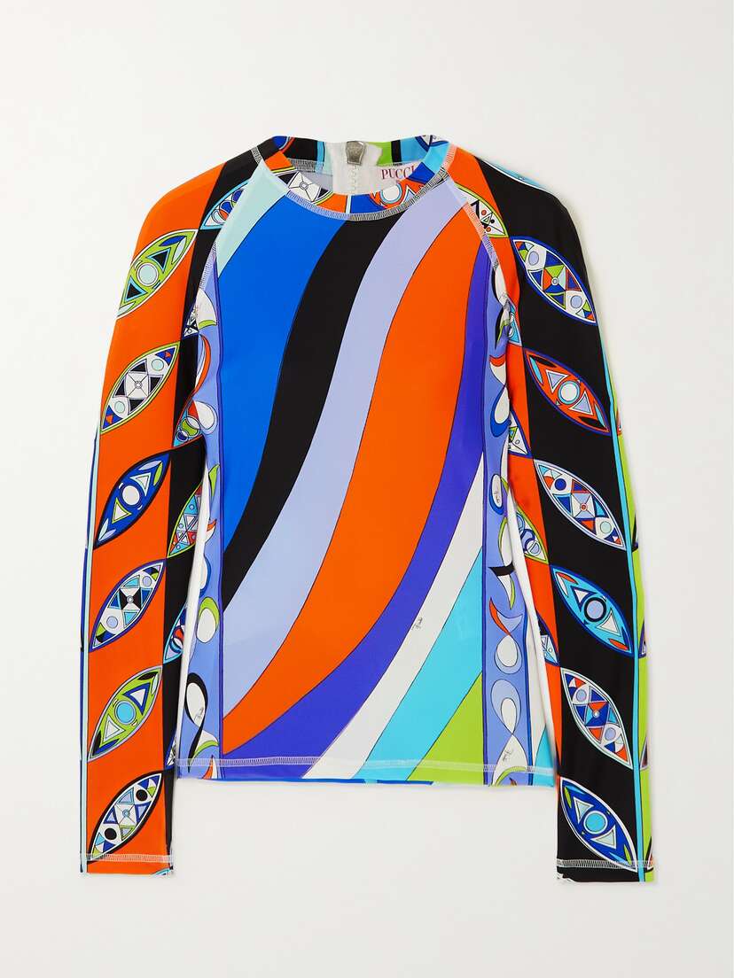 PUCCI Crystal-embellished Printed Stretch-satin Top