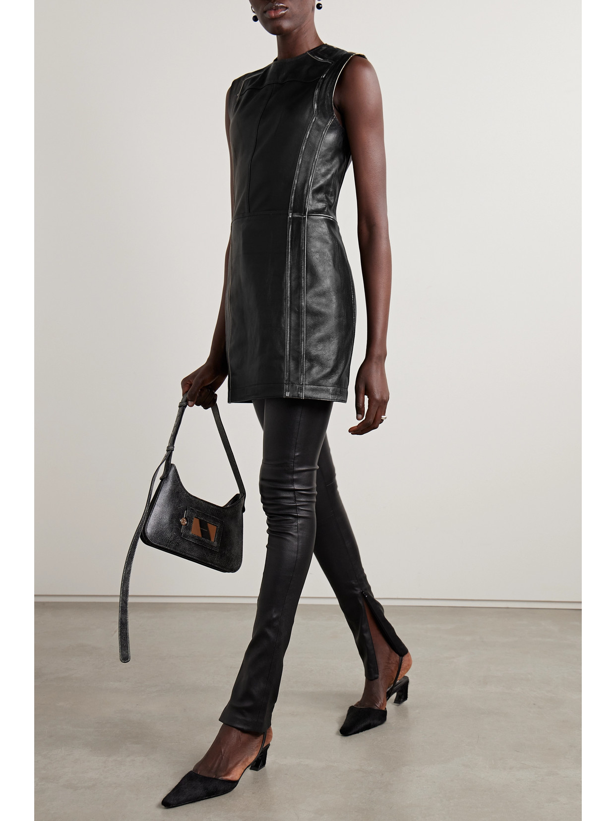 Shop Acne Studios Distressed Leather Mini Dress In Black