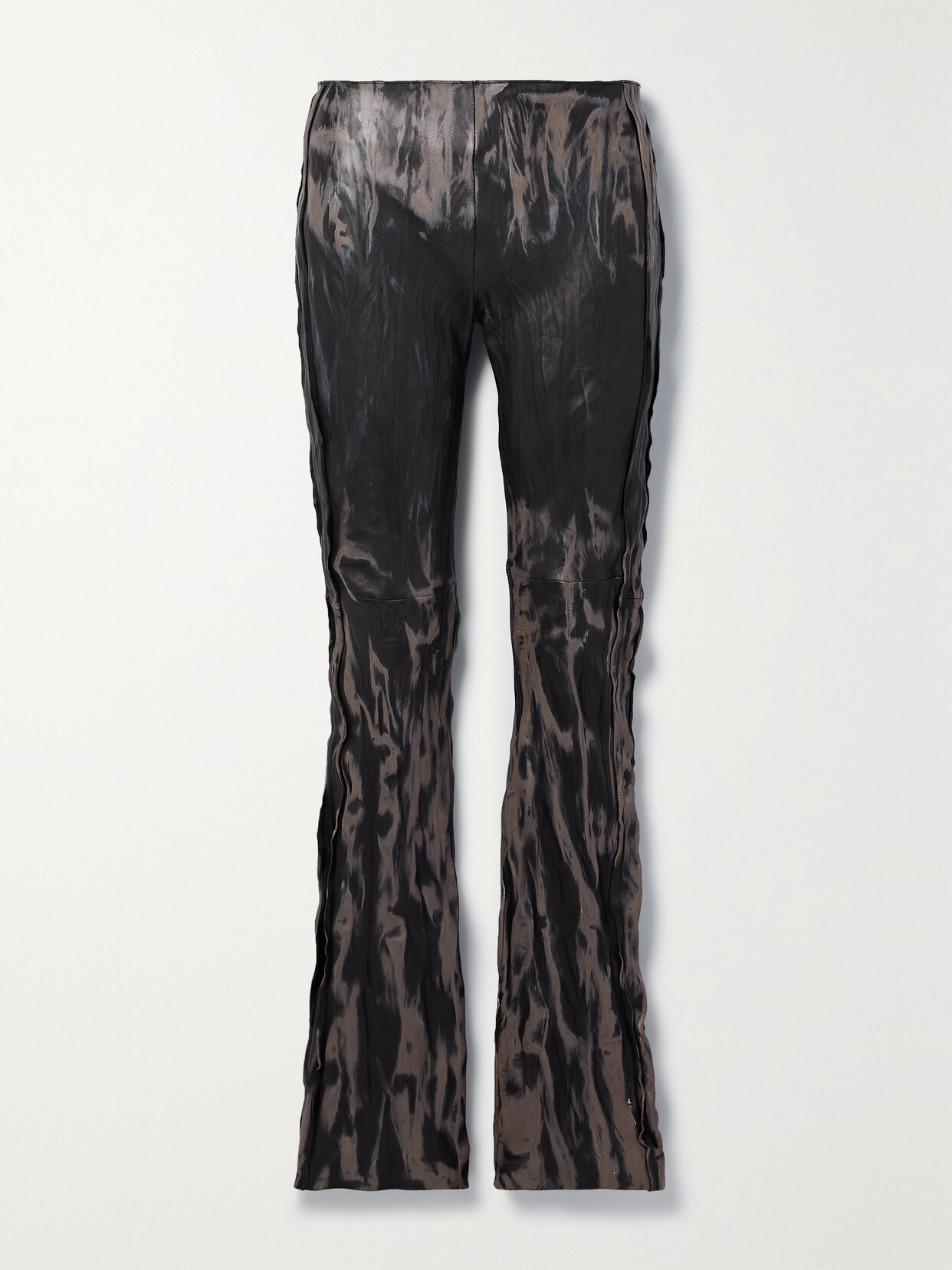 Acne Studios Distressed Crinkled-leather Straight-leg Trousers In Black