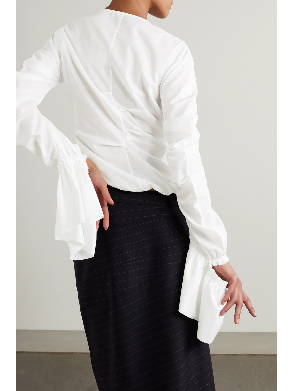 Acne Studios Asymmetric Ruffled Cutout Cotton-voile Blouse In White