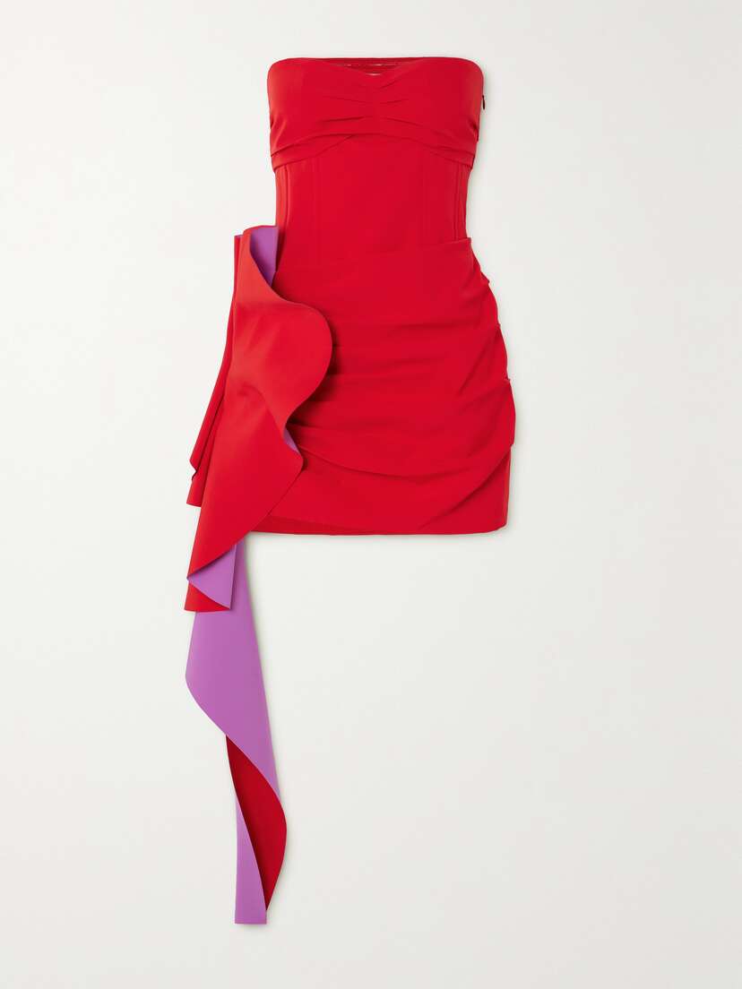 Simkhai Adina Strapless Appliquéd Ponte-trimmed Stretch-crepe Bustier Mini Dress