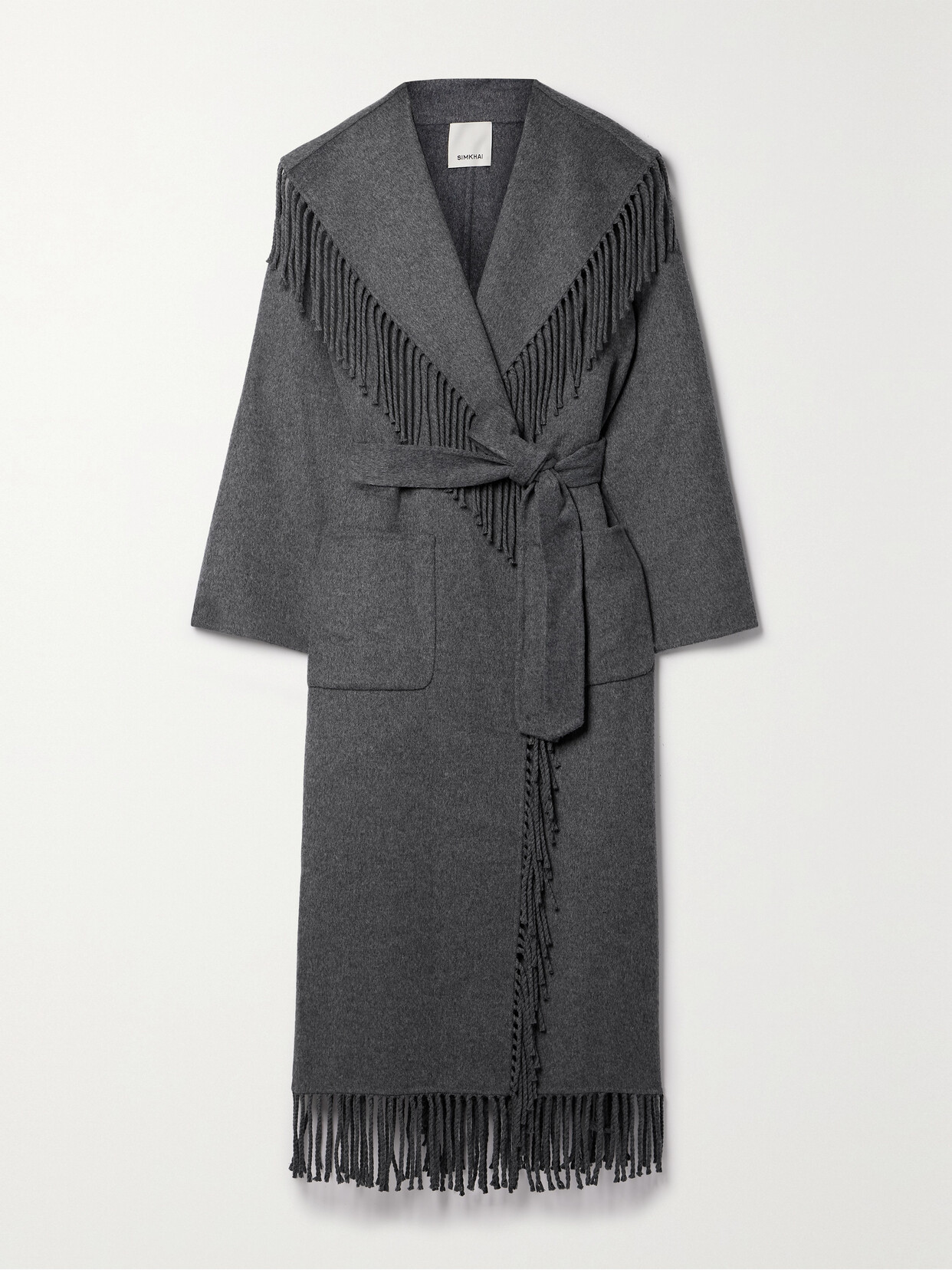 SIMKHAI - Carrie Belted Fringed Wool-blend Coat - Gray