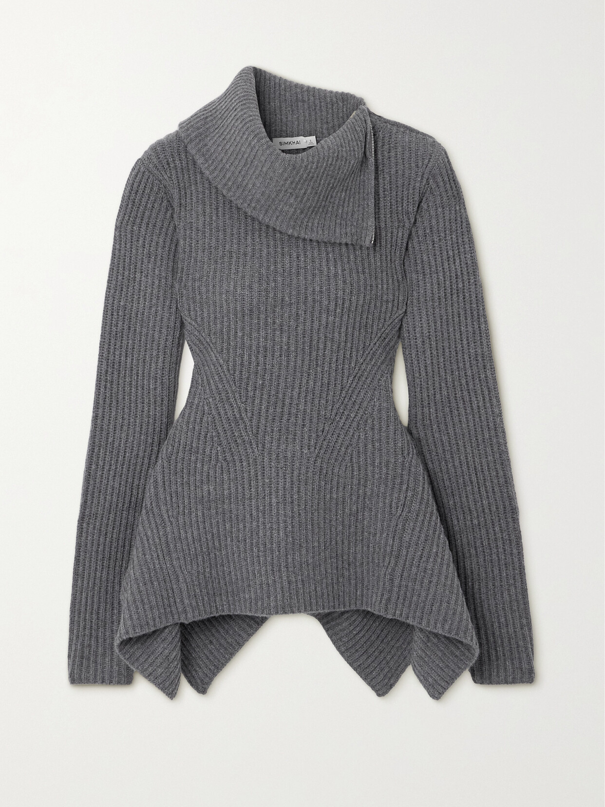 SIMKHAI - Keyara Asymmetric Ribbed Wool And Recycled Cashmere-blend Sweater - Gray