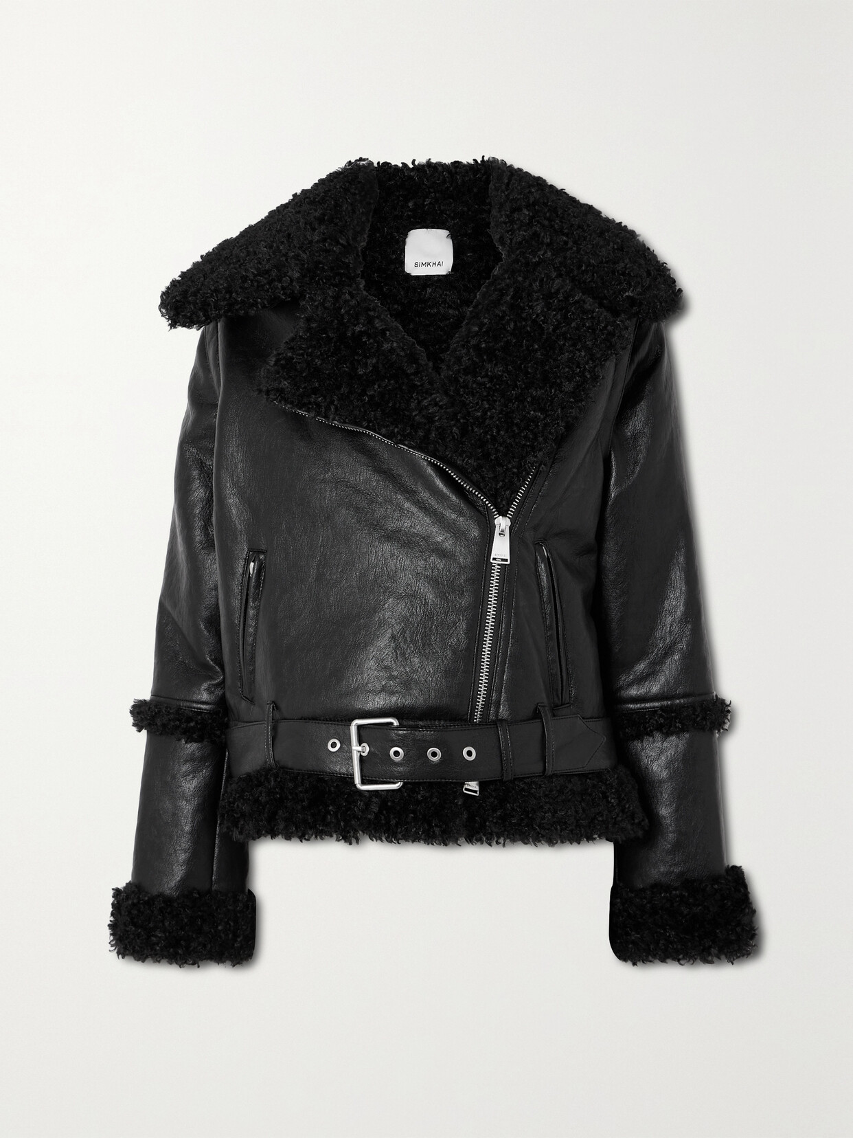 SIMKHAI - Charleston Convertible Coated Faux Shearling Jacket - Black