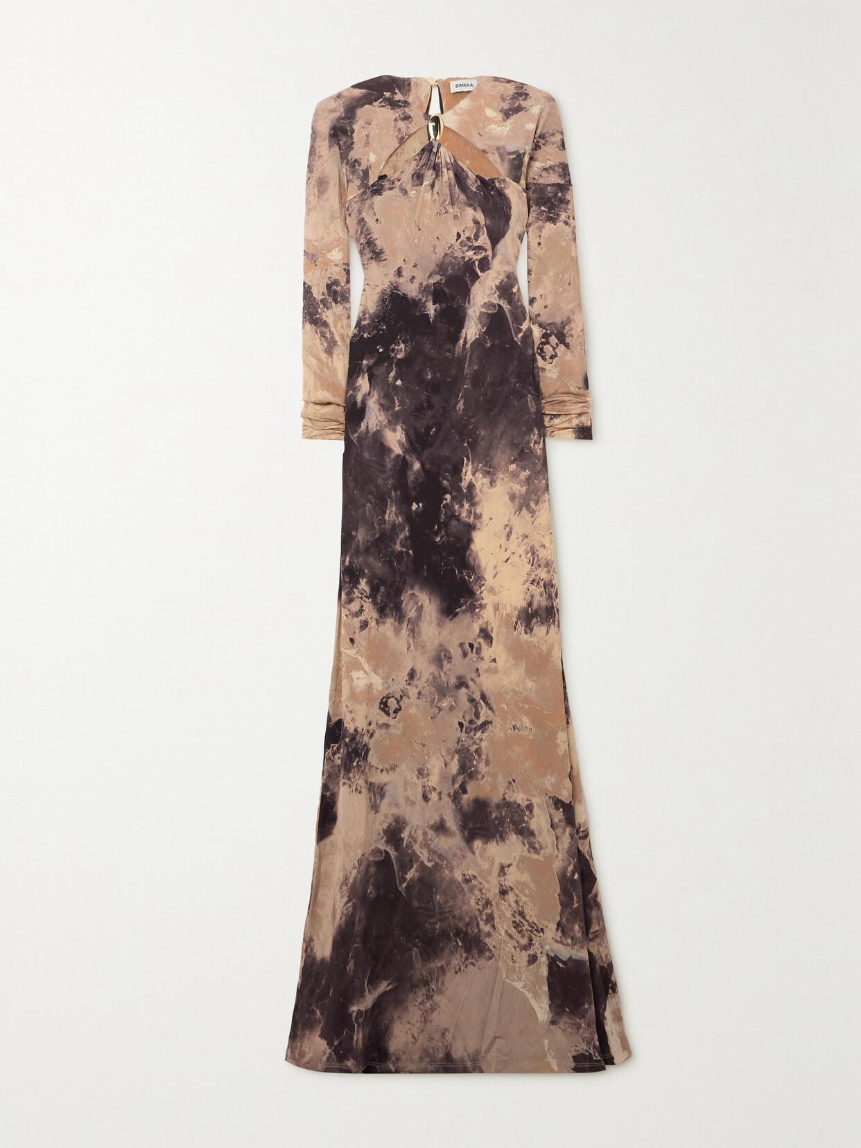 SIMKHAI ETTA CUTOUT EMBELLISHED PRINTED STRETCH-JERSEY GOWN