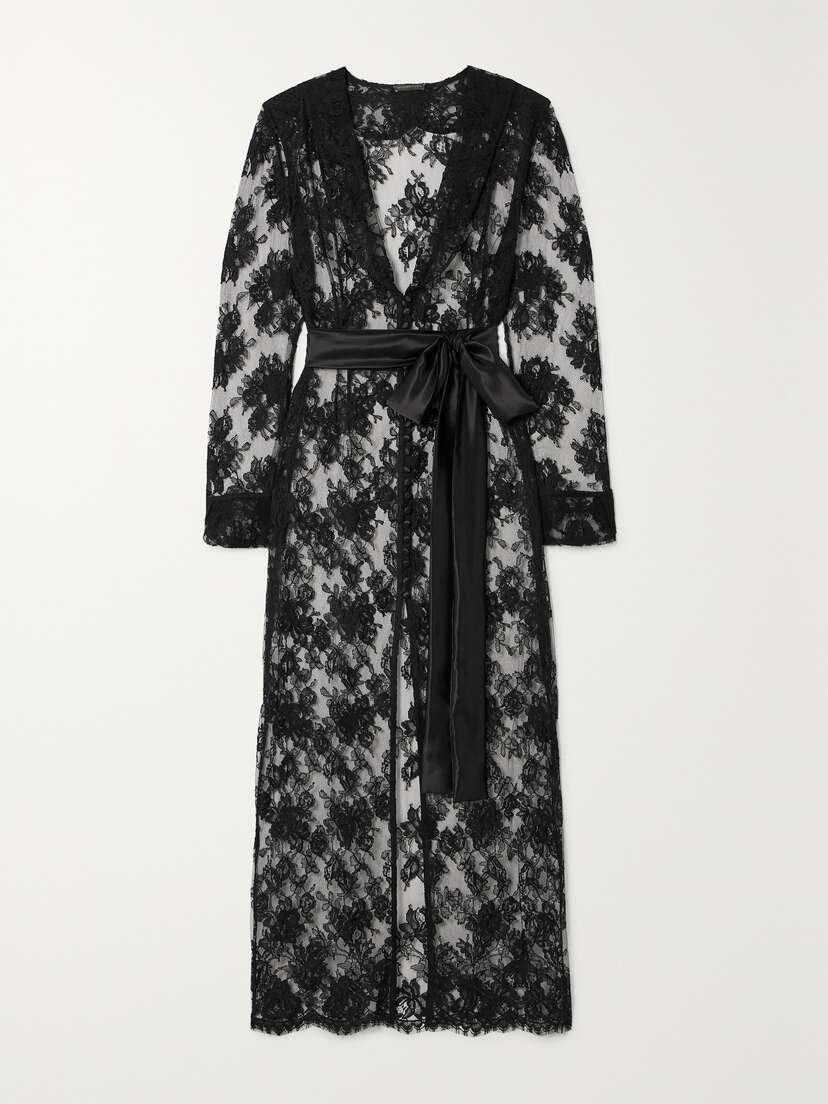 Rosamosario Roulette Girl Satin-trimmed Cotton-blend Chantilly Lace Robe