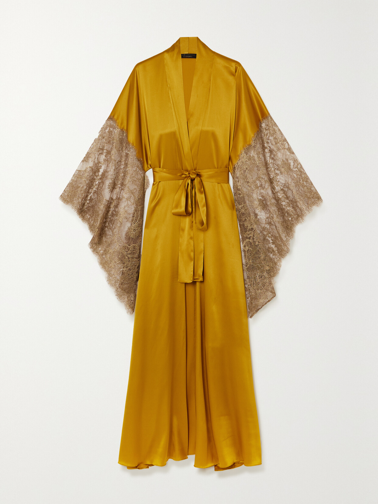 Rosamosario Golden Hour Belted Metallic Lace-trimmed Silk-satin Robe - x large