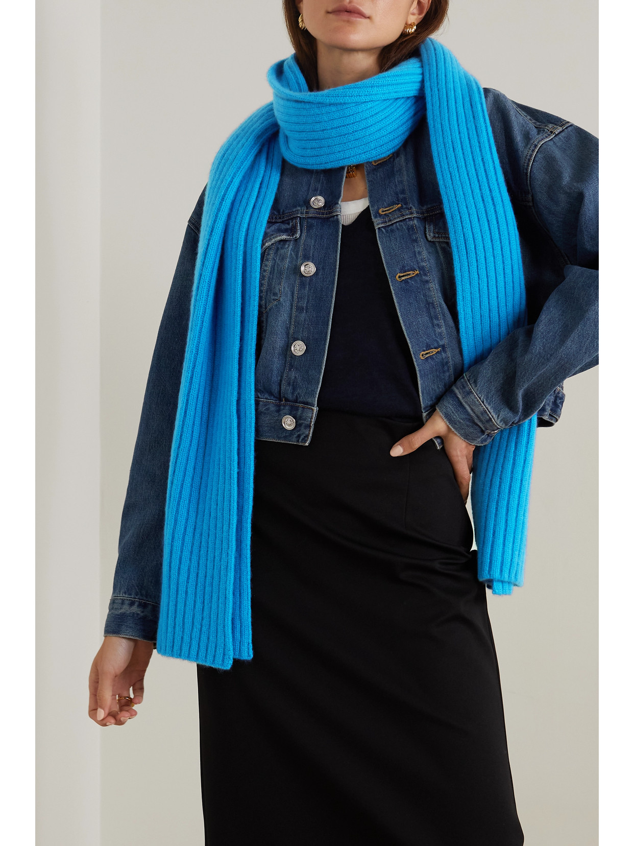 Arch4 Nancy Ribbed Cashmere Scarf In Blue