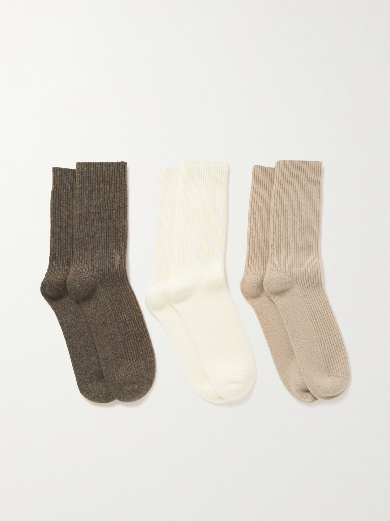 Arch4 - Set Of Three Lucia Ribbed Cashmere Socks - Neutrals