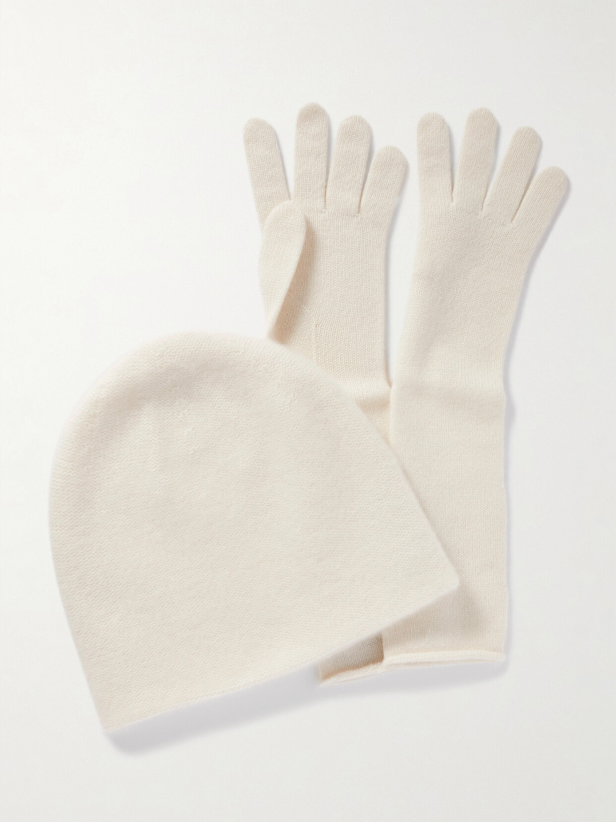 Arch4 - Clara And Snowberry Cashmere Beanie And Gloves Set - Ivory