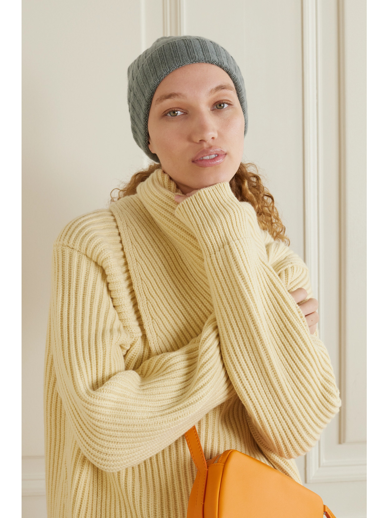 Shop Arch4 + Net Sustain Megan Ribbed Organic Cashmere Beanie In Green