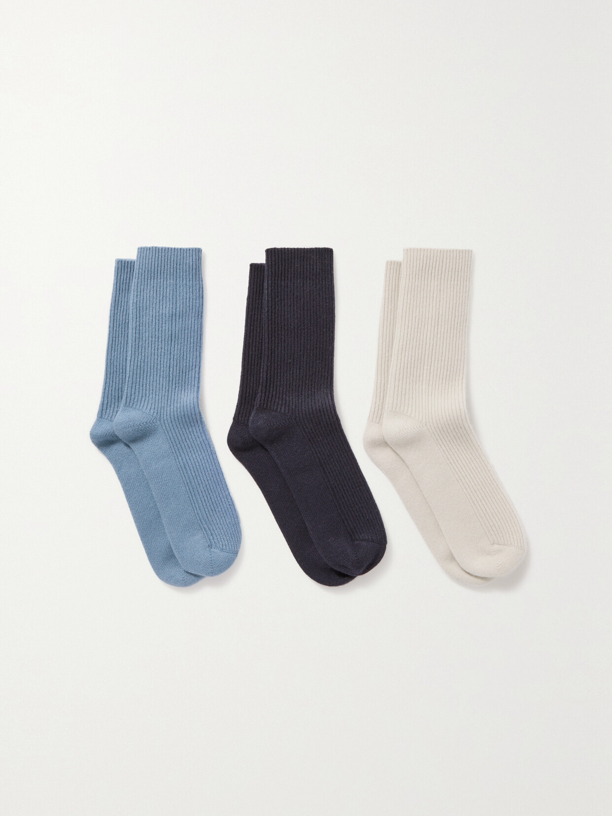 Arch4 - Set Of Three Lucia Ribbed Cashmere Socks - Blue