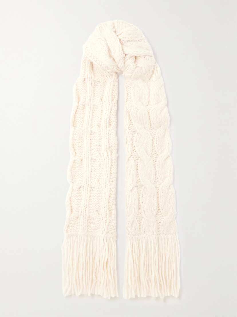Gabriela Hearst Serena Fringed Cable-knit Cashmere Scarf