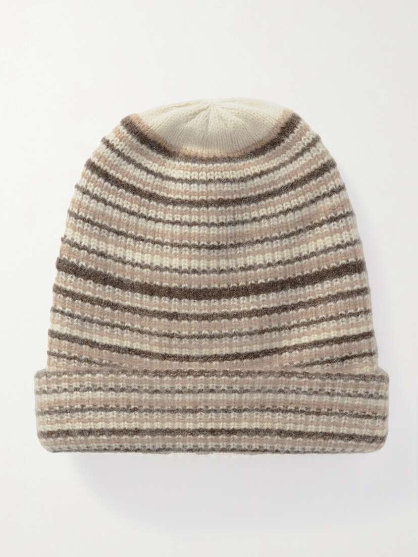 The Elder Statesman Watchman Ribbed Striped Cashmere Beanie