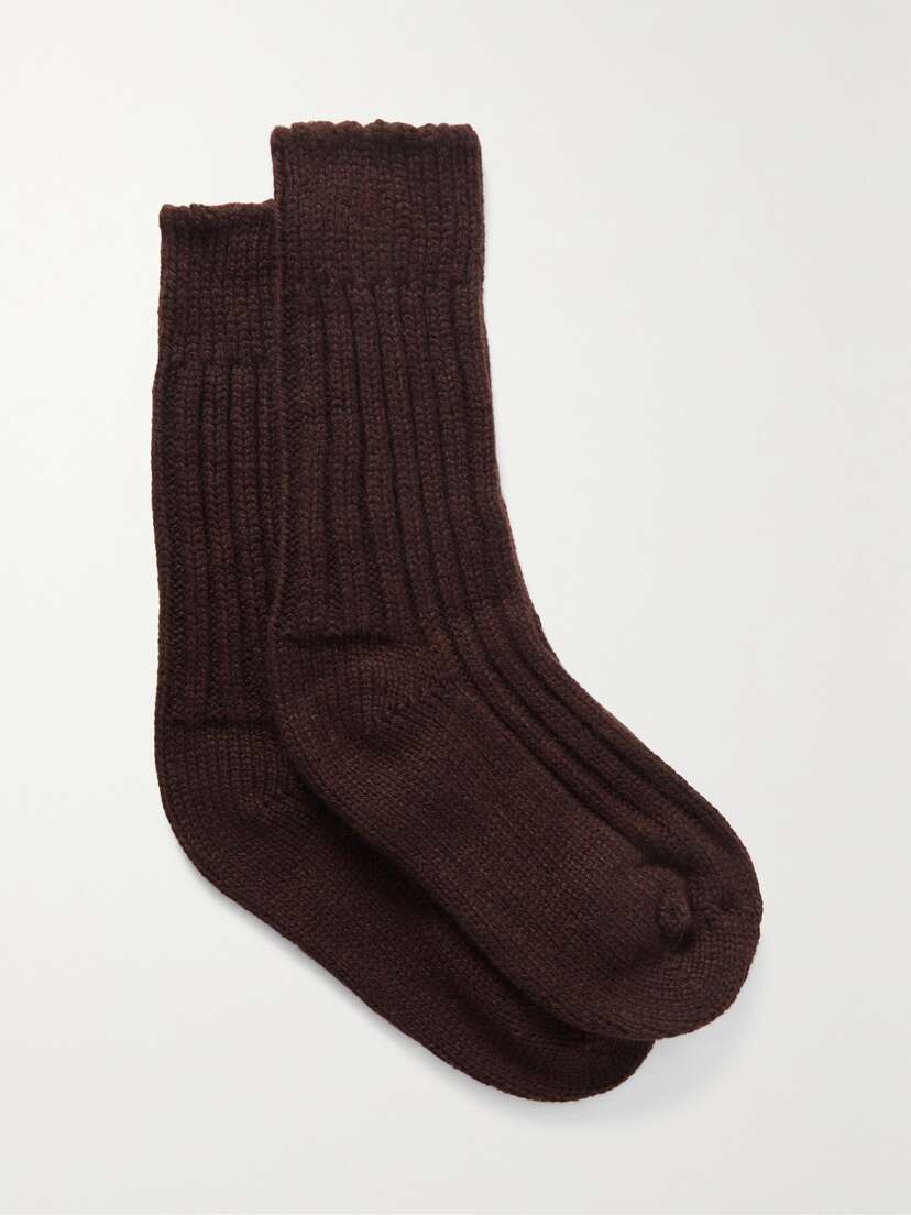 The Elder Statesman | Brown | Yosemite Ribbed Cashmere Socks_