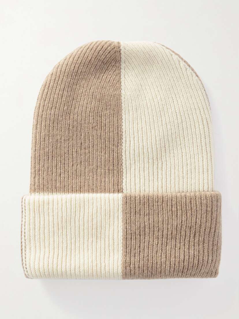 The Elder Statesman Parker Checked Ribbed Cashmere Beanie