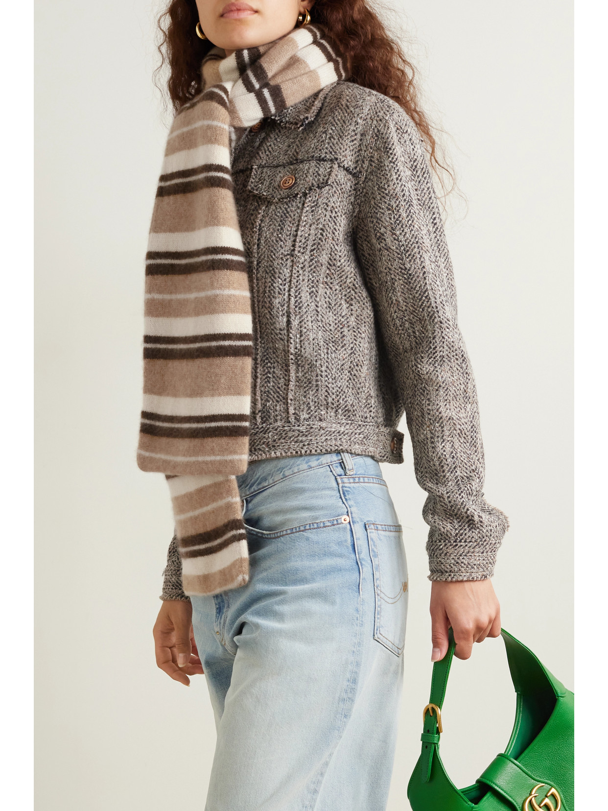 Shop The Elder Statesman Shadow Striped Cashmere Scarf In Neutrals