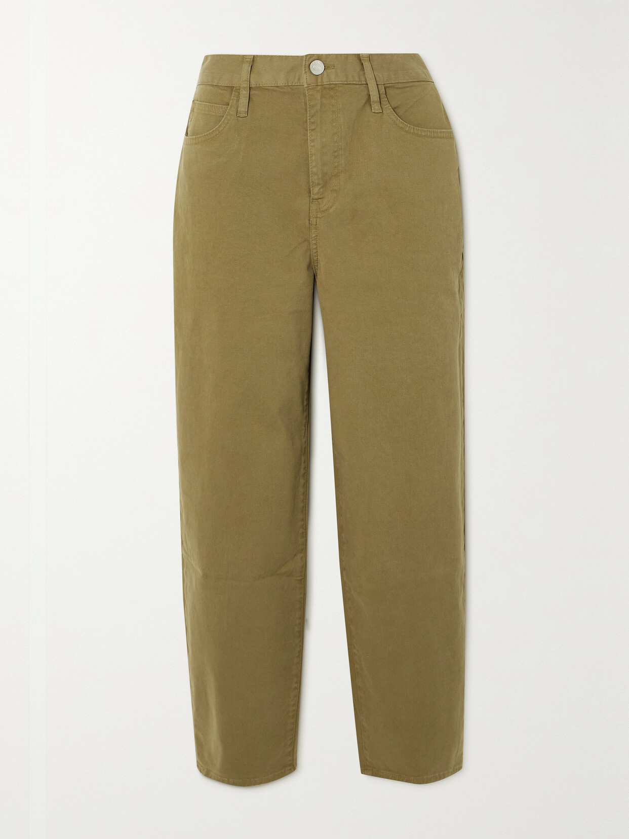 FRAME Ultra High-rise Barrel Cotton-blend Twill Tapered Pants - Green