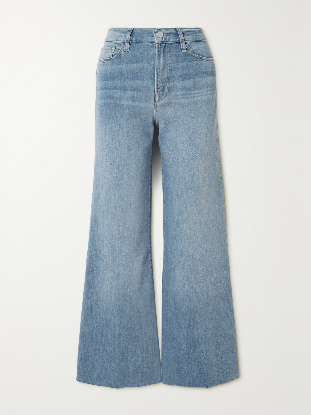 FRAME - Le Palazzo Cropped Frayed Flared Jeans - Blue