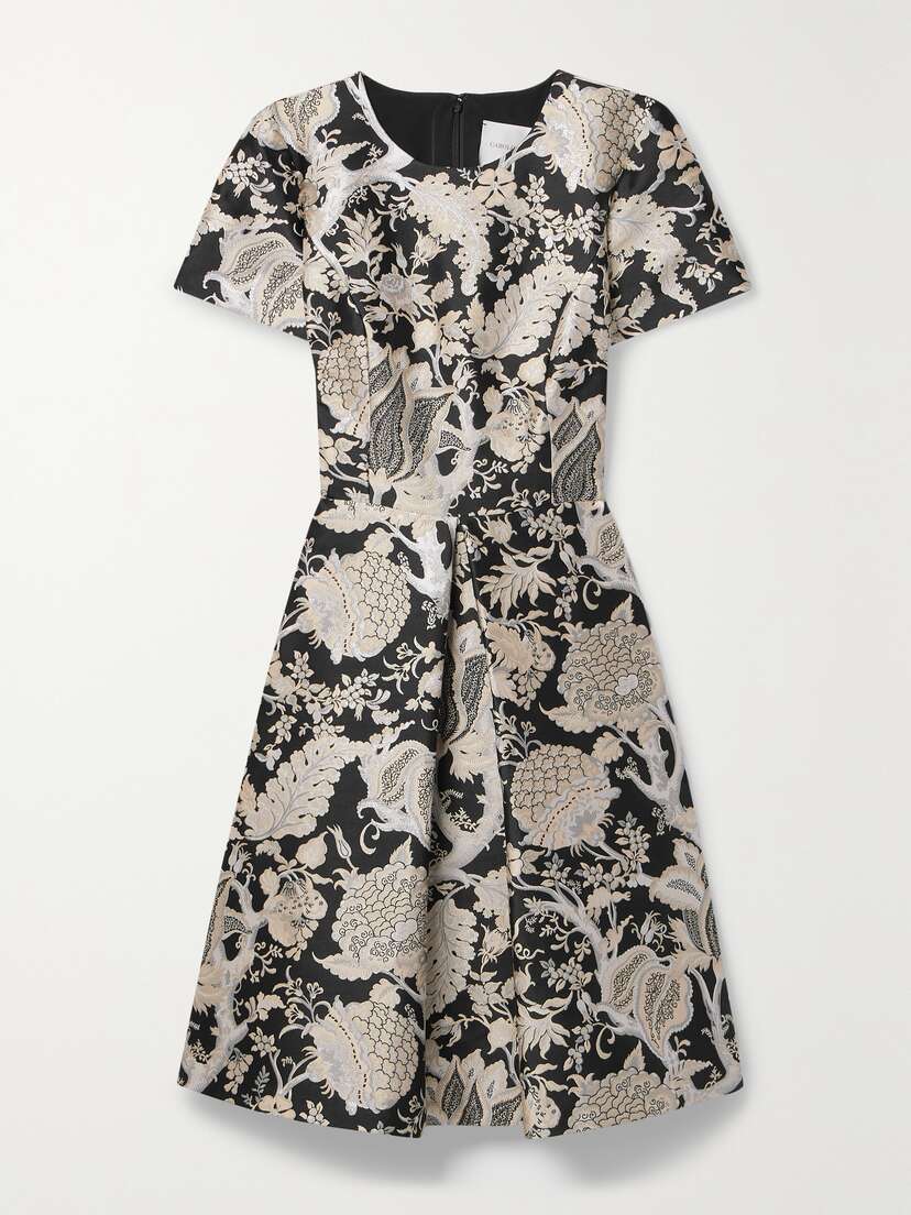 Carolina Herrera Pleated Metallic Brocade Mini Dress