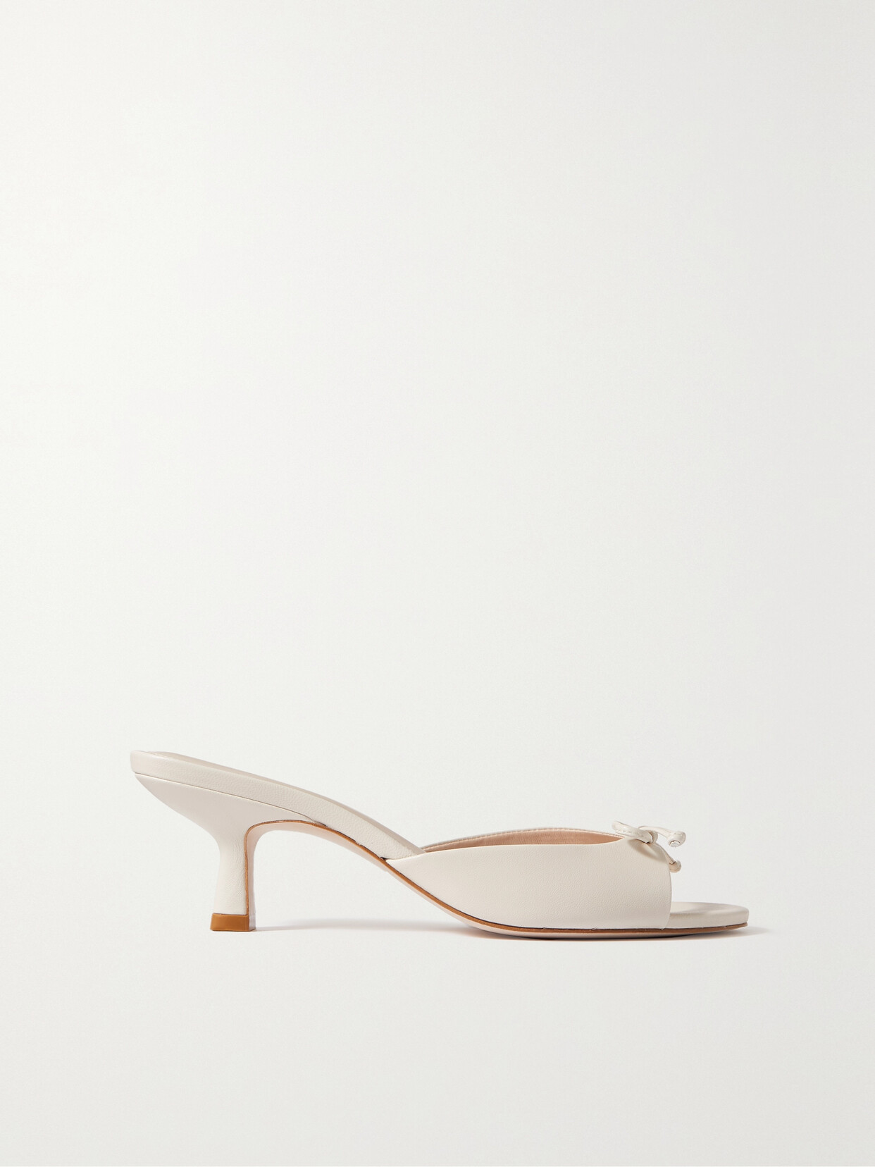 Porte & Paire - Bow-detailed Leather Mules - Cream