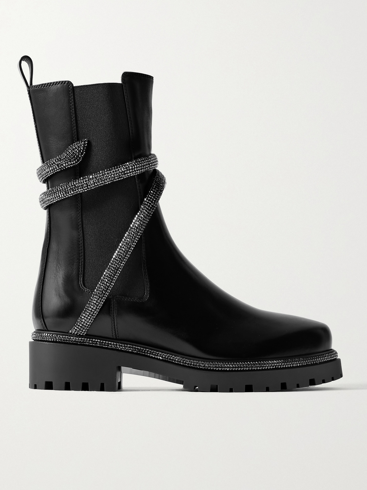 René Caovilla Cleo Crystal-embellished Leather Chelsea Boots In Black