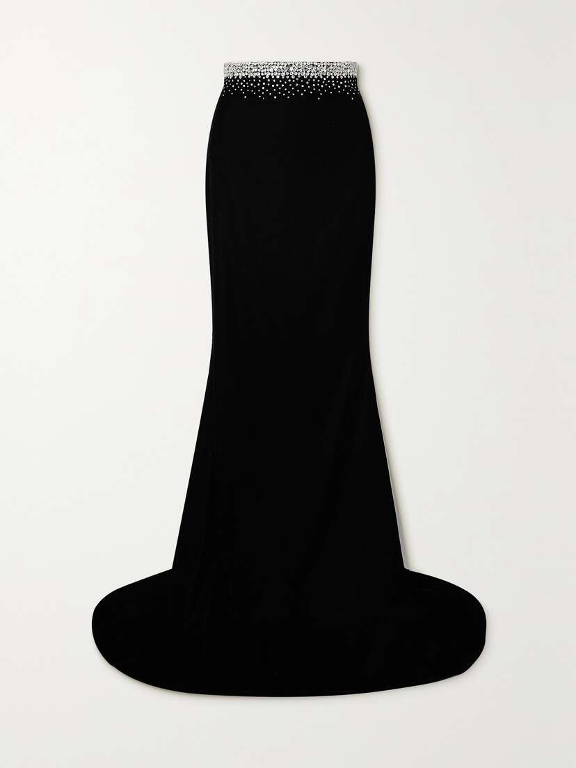 Miss Sohee Gemma Crystal-embellished Velvet Maxi Skirt