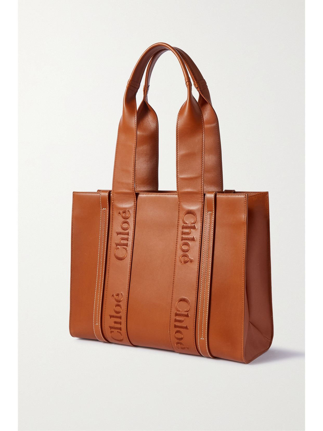 Shop Chloé + Net Sustain Woody Medium Embroidered Leather Tote In Brown