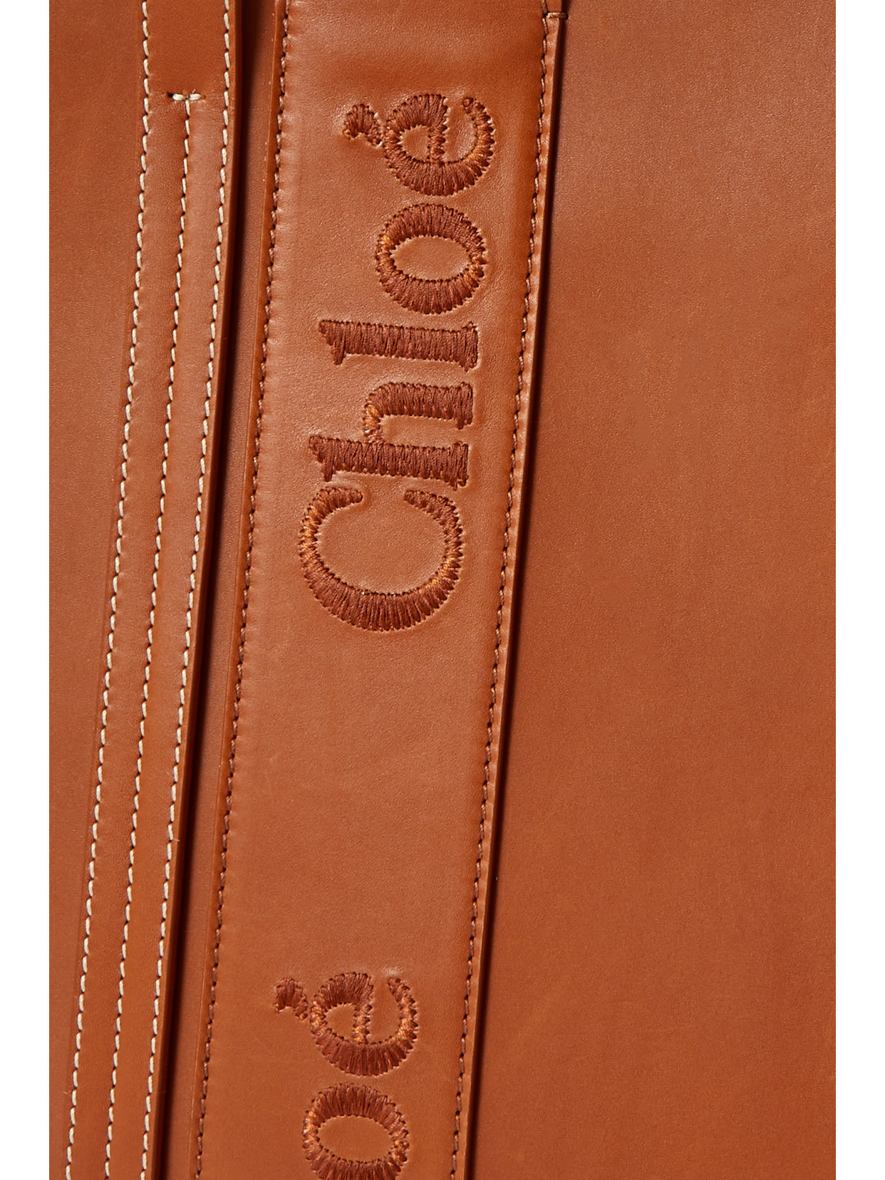Chloé Woody Medium Embroidered Leather Tote In Brown