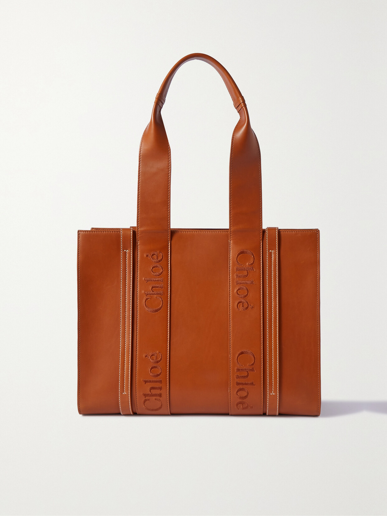 Shop Chloé + Net Sustain Woody Medium Embroidered Leather Tote In Brown