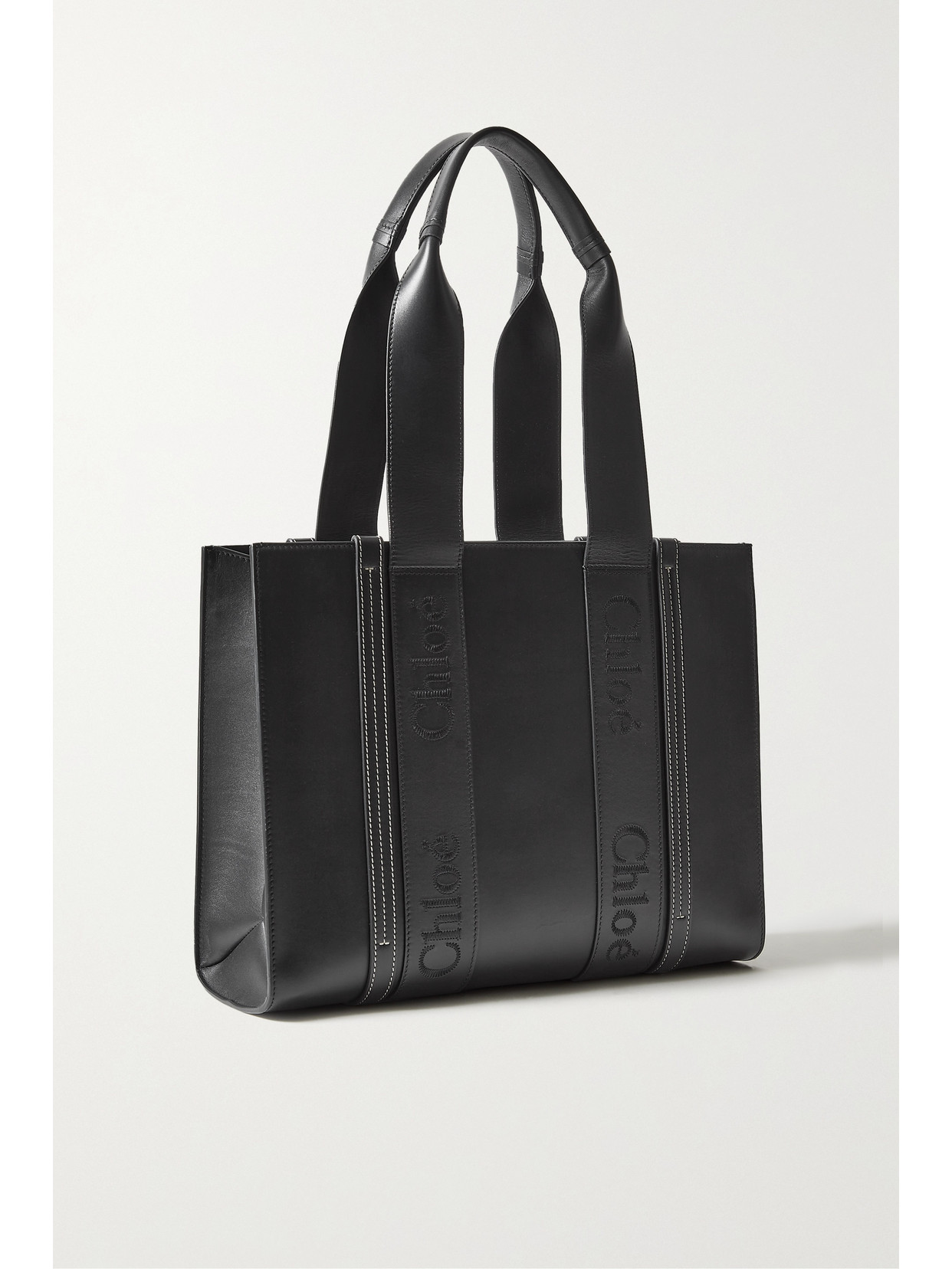 Shop Chloé + Net Sustain Woody Medium Embroidered Leather Tote In Black