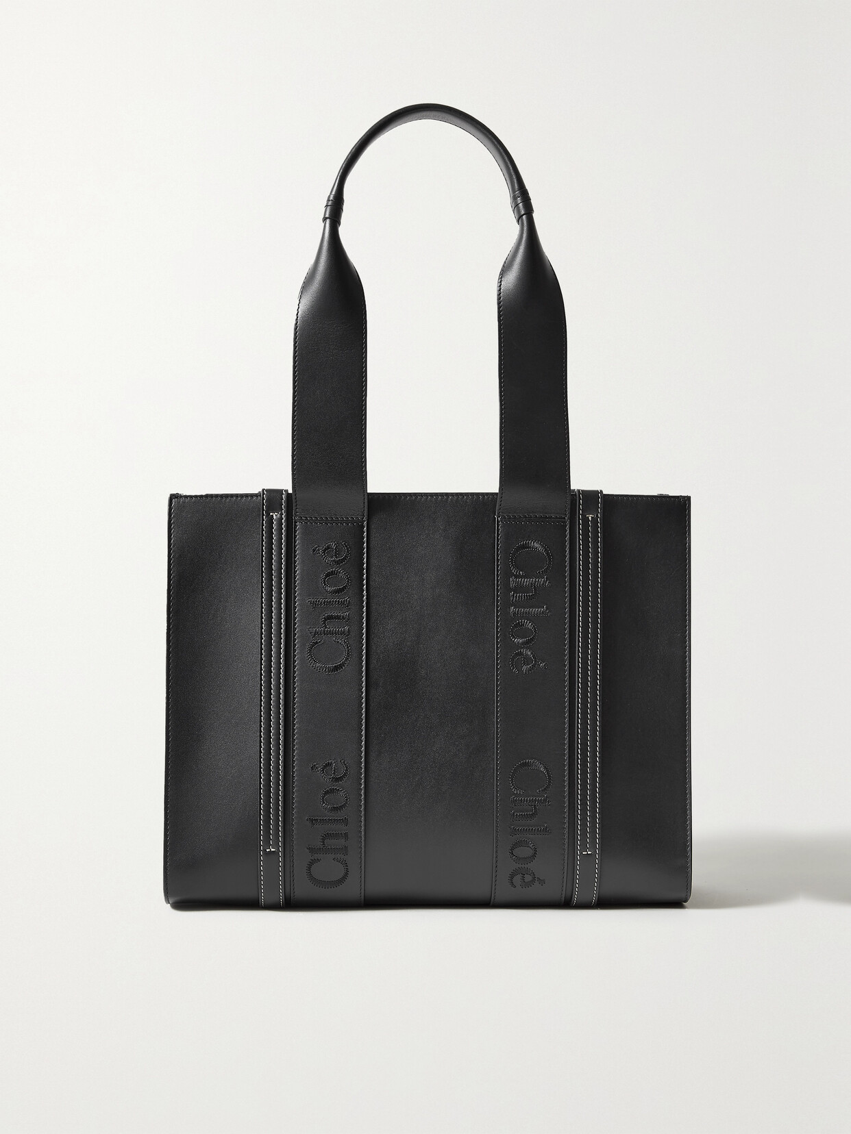 Chloé + Net Sustain Woody Medium Embroidered Leather Tote In Black