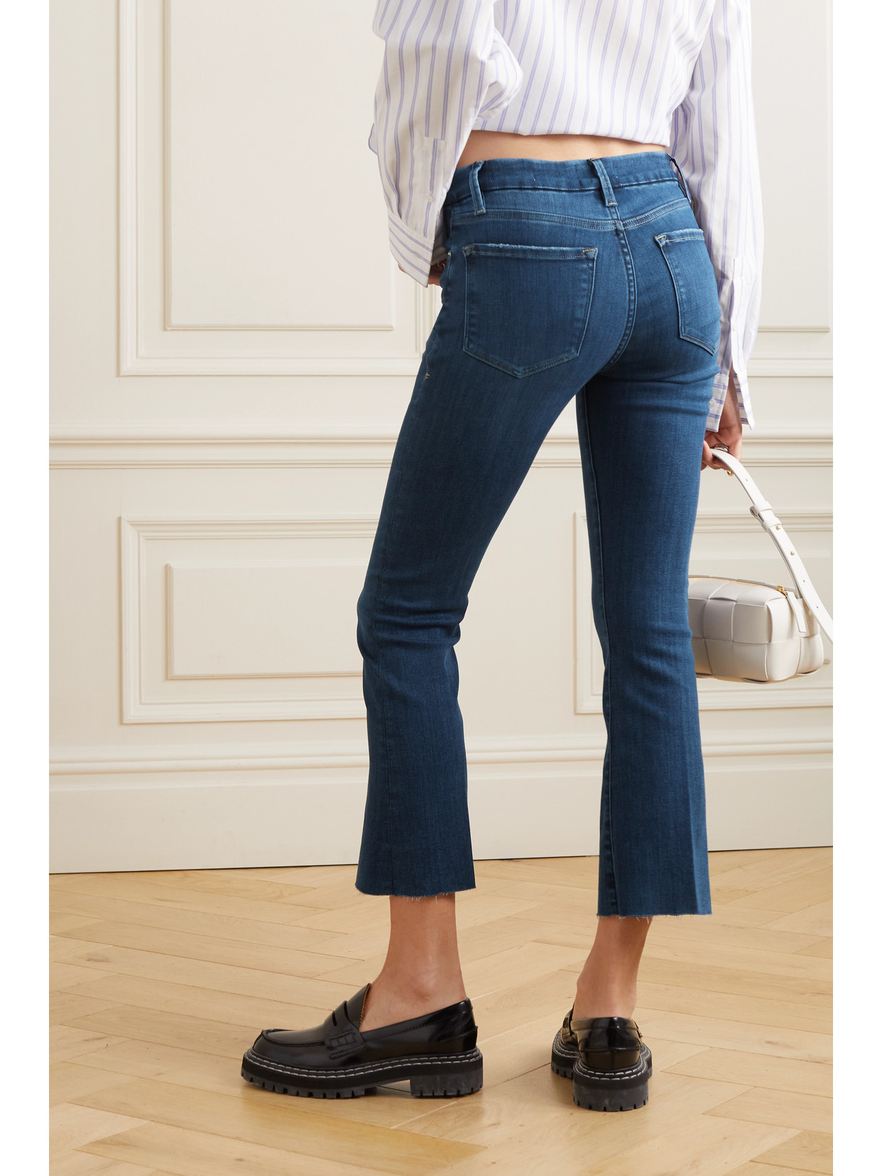 Shop Frame Le Crop Mini Boot Cropped Mid-rise Bootcut Jeans In Blue